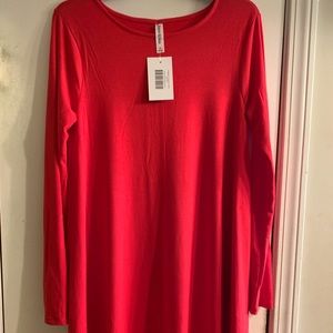 Red long sleeve flair dress with pockets